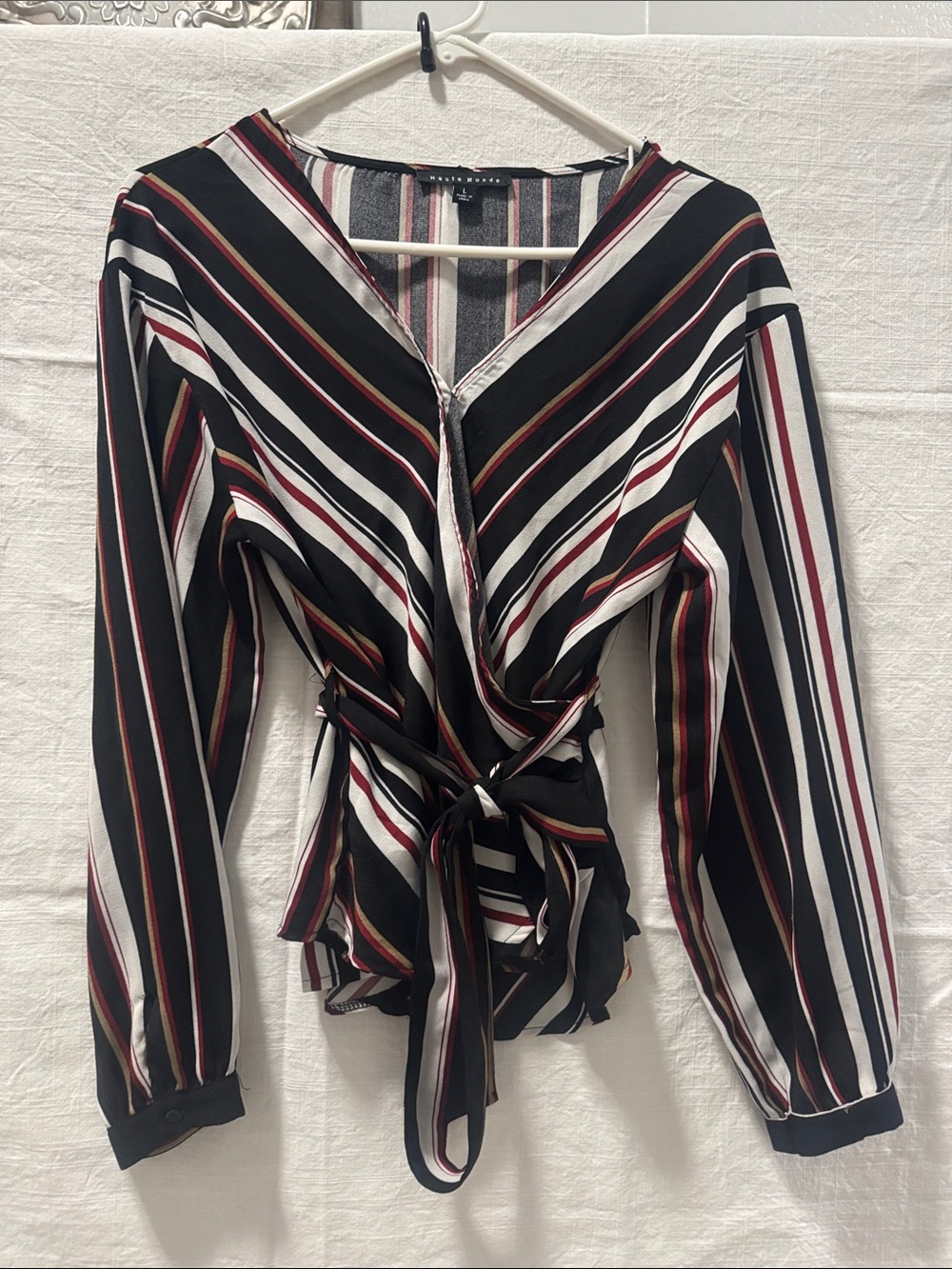 Haute Monde Black Multi-Stripe Wrap Blouse